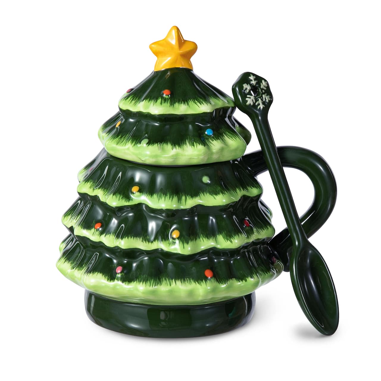 Glitzhome® 6.5" Christmas Ceramic Tree Mug with Lid and Spoon